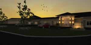 Artist rendering of the new short-stay therapy center at sunset
